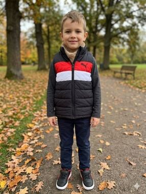 Puma Black Red White Quilted Kids Puffer Vest